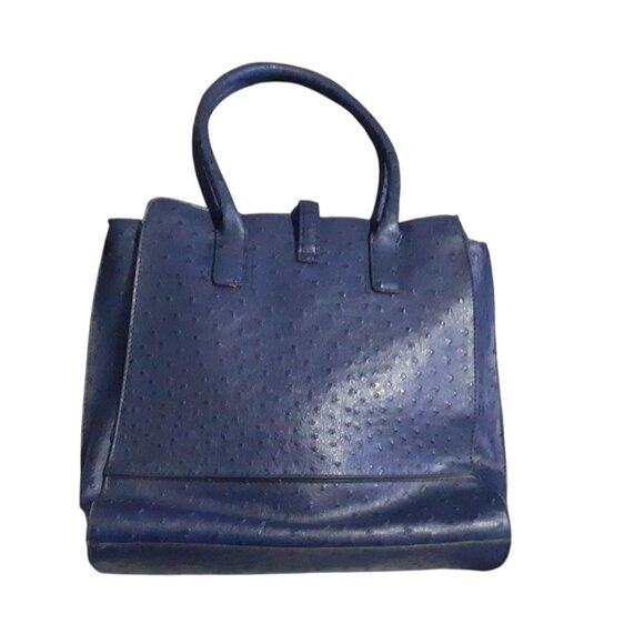 London Fog Purse Blue Faux Ostrich Leather Satchel Top Handle Bag - Picture 2 of 4